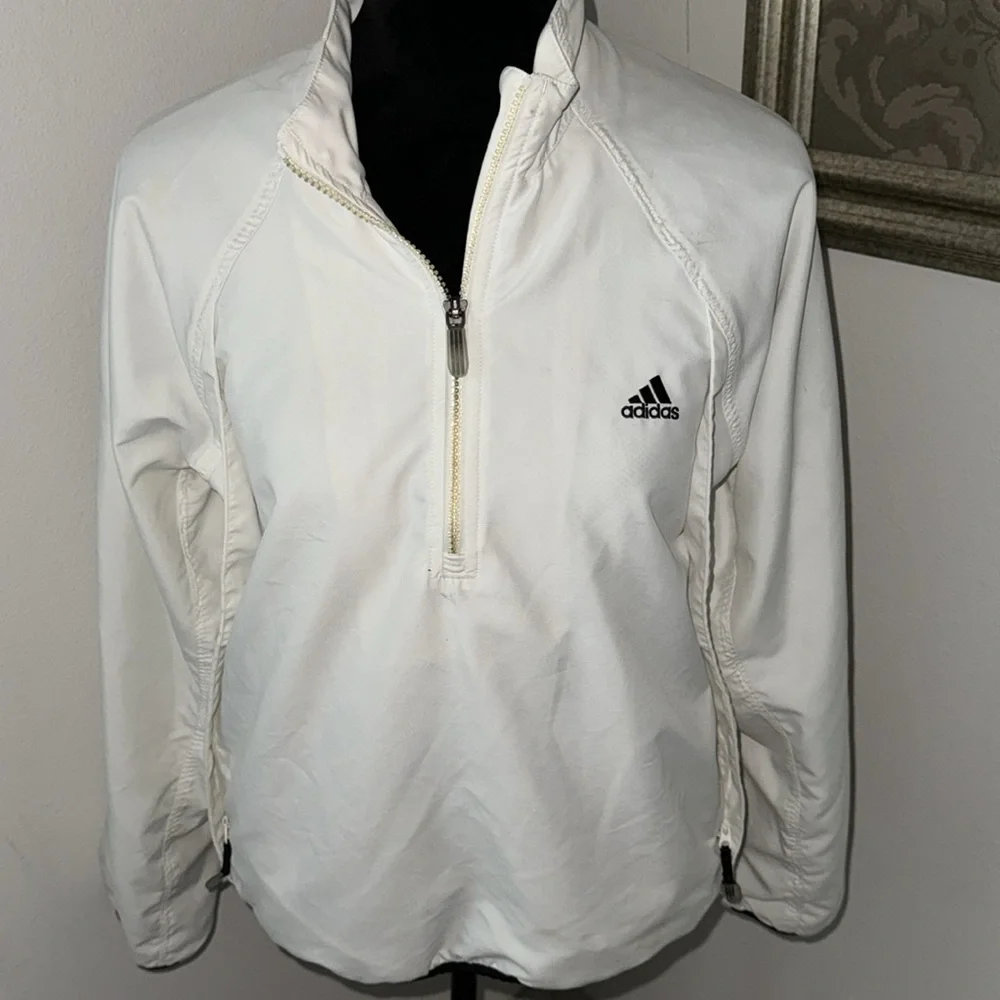 Adidas white 1/4 zip up light jacket‎ zip up pockets embroidered logo Sz M